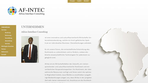 Screenshot der mehrsprachigen Website AFINTEC in Ingolstadt