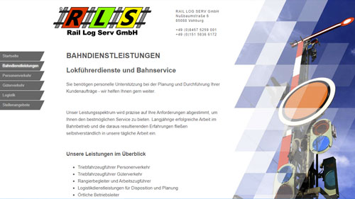 Screenshot der Responsive Website Rail Log Serv GmbH in Vohburg