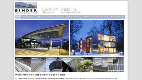 Screenshot der Website Firma Binder aus Ingolstadt