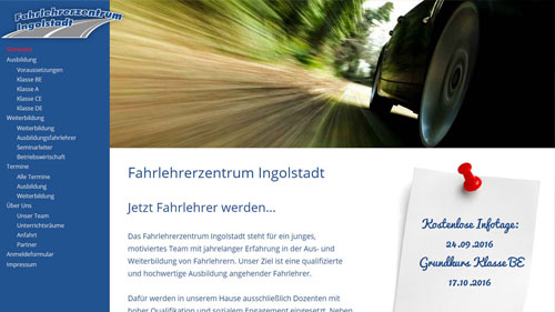 Screenshot der Responsive Website Fahrlehrerzentrum Ingolstadt